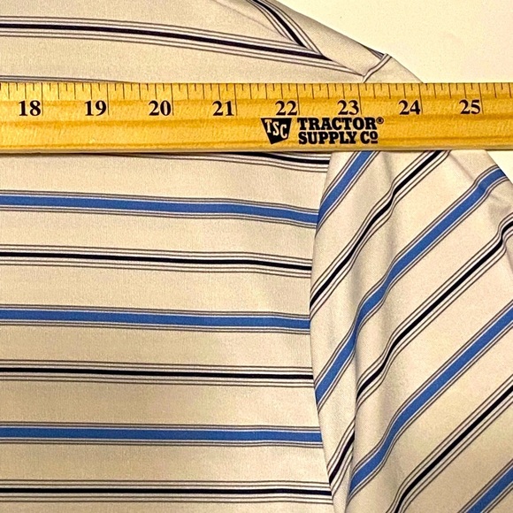 Roundtree & Yourke Polo Shirt 3 Button M 2XT Stretch Striped Blue, Brown & White - Picture 3 of 9